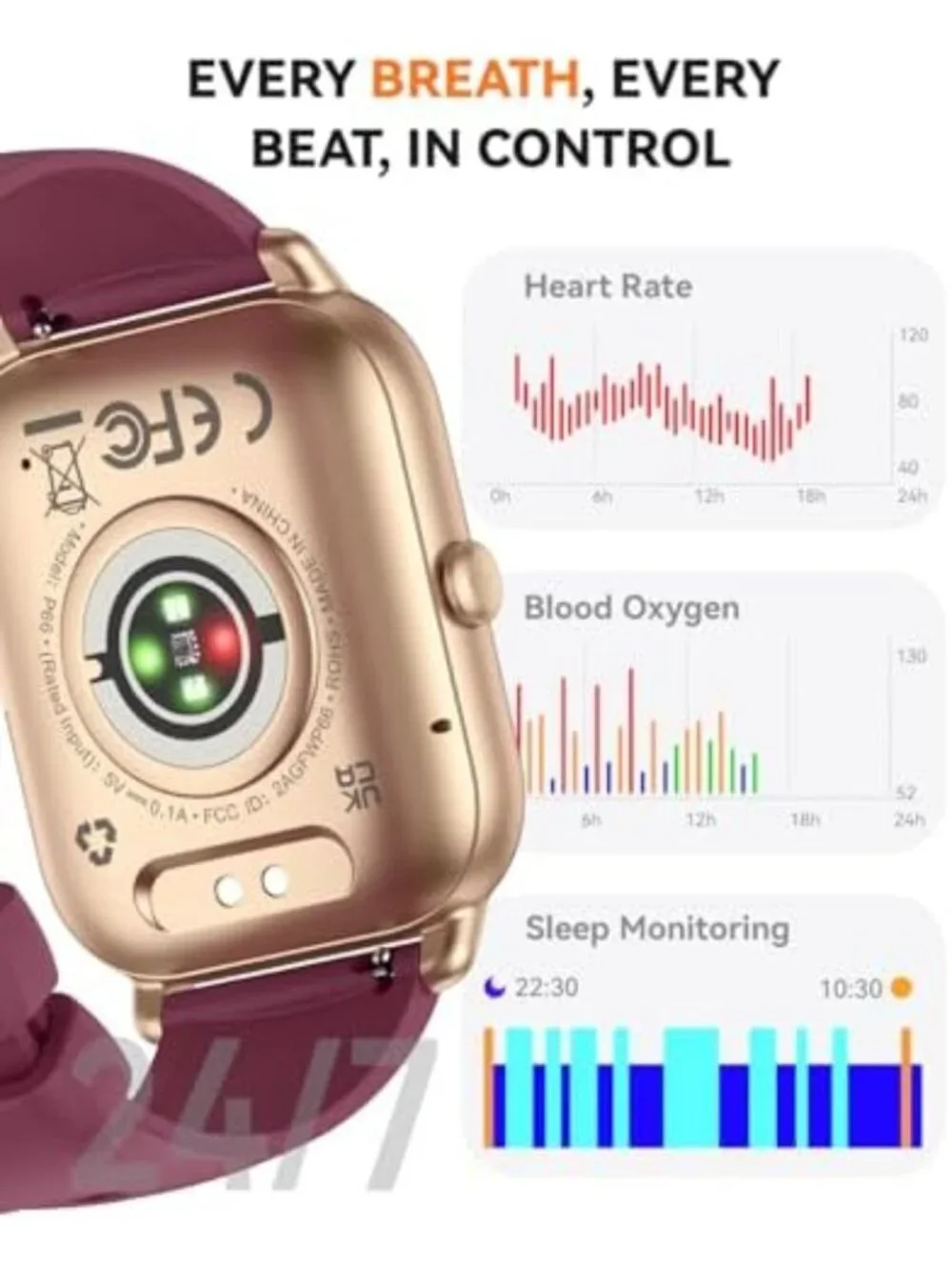 Stylish Waterproof Smart Watch for Fitness Tracking, Sleep Monitor, Compatible